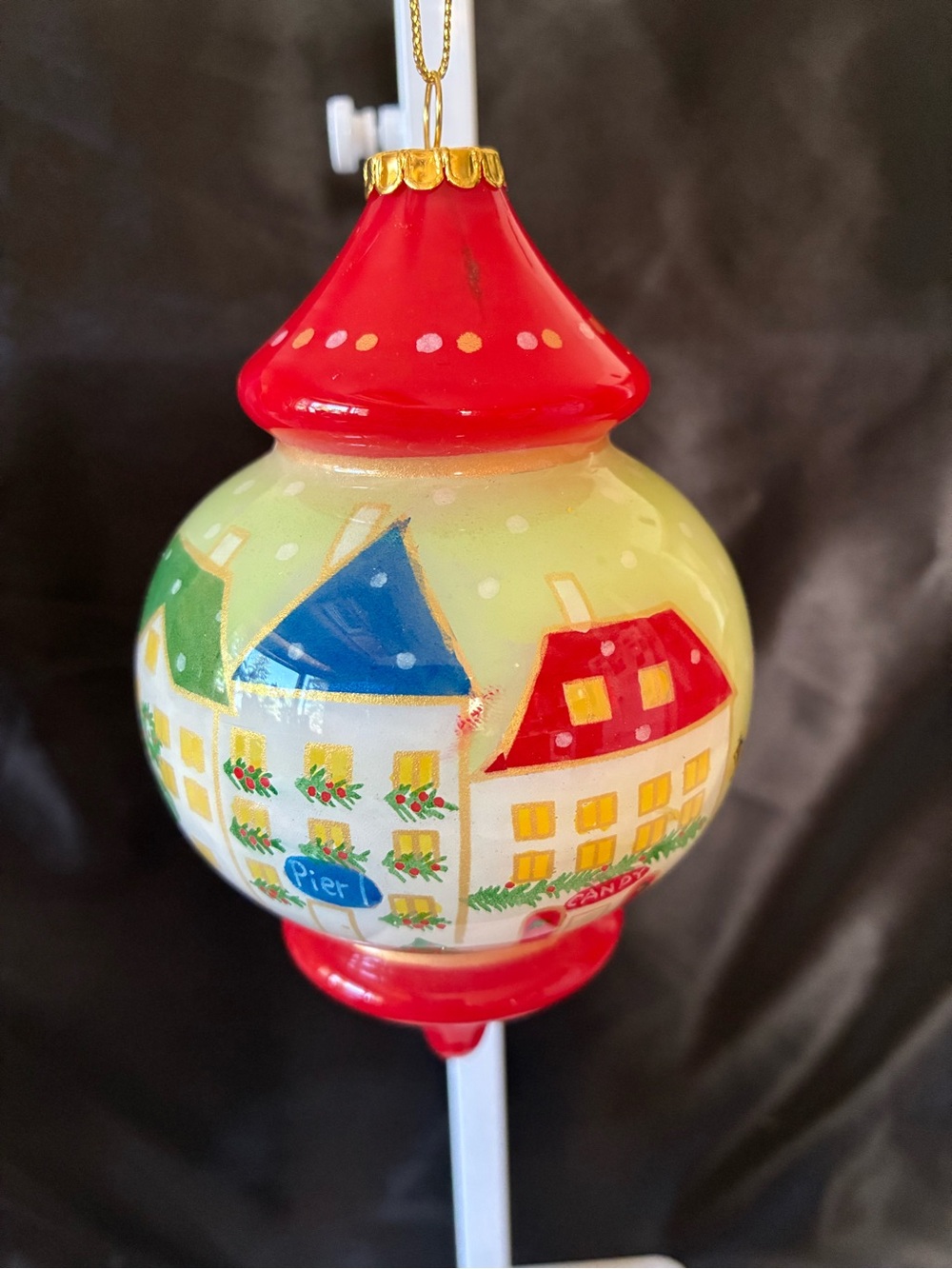 Pier 1 Li Bien "Village Top" 2009 Glass Ornament Christmas Town Painted Inside